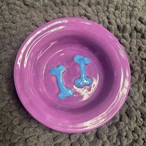 Debby Carmen Purple Dog Bowl with Blue Bone Design